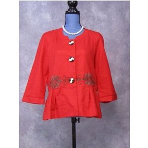 Madison Hill Red Embroidered Peplum Blazer 12